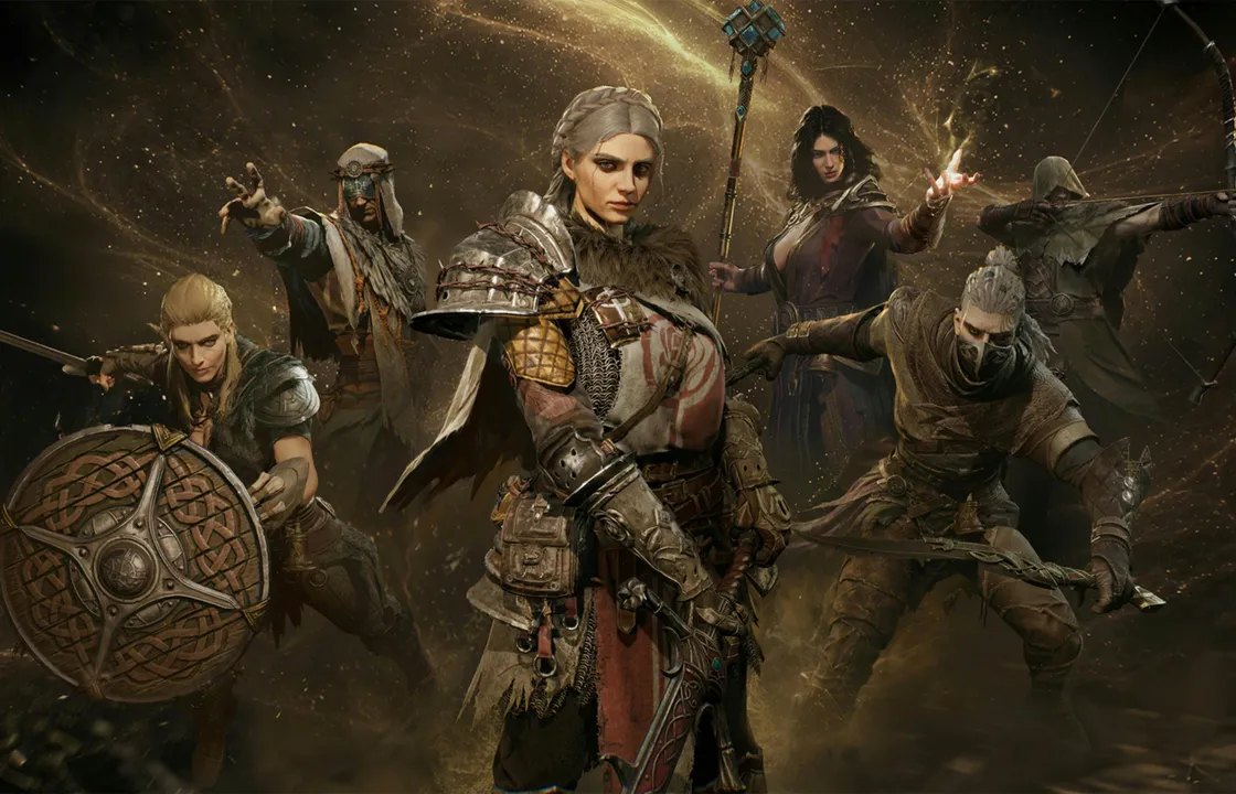 Mistfall Hunter squad scene with multiple hunters gathered in a dark area.